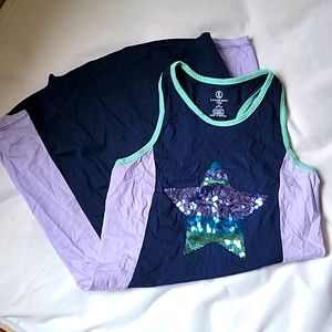 Land's End Kids Racer Back Dress Pajama Sequins 100% Cotton